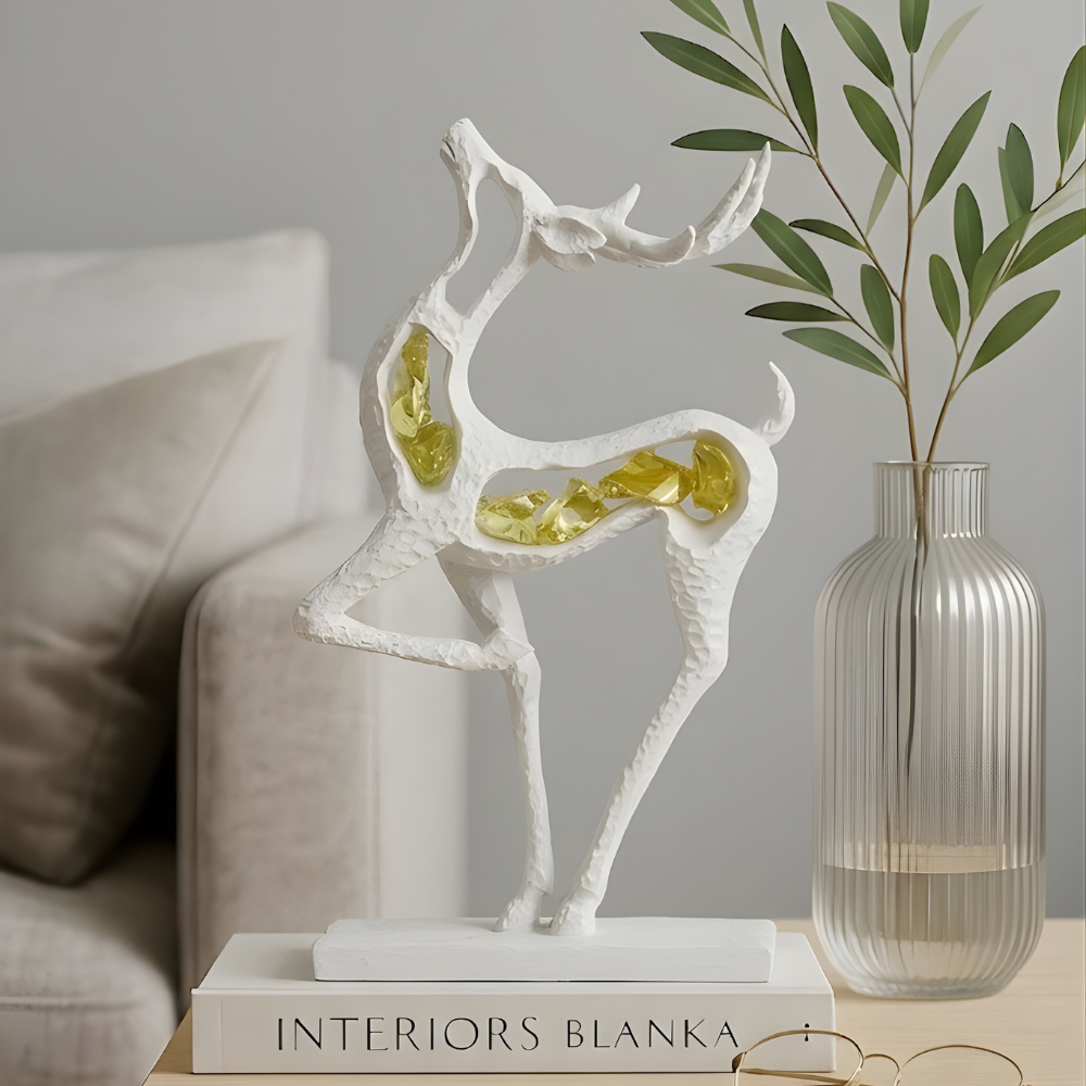 Elegant Abstract Deer Showpiece with Golden Stone Inlay