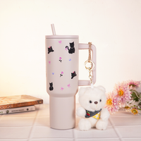 Cute Black Cat Travel Tumbler with Straw & Handle
