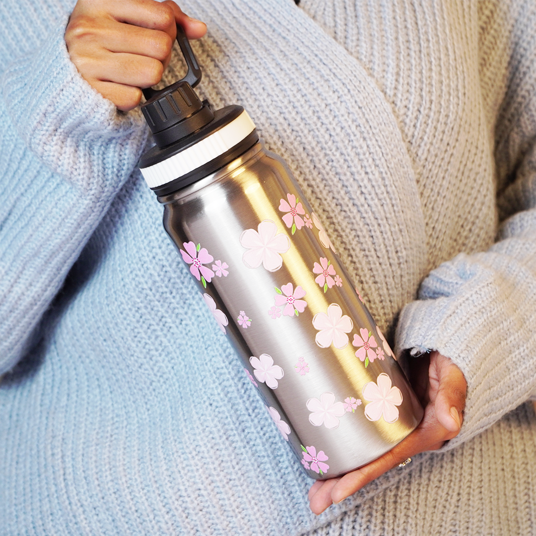 Pink Floral Stainless Steel Water Bottle