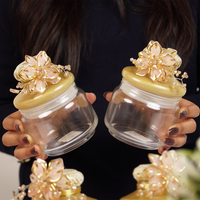 Set-4 Luxury Decorative Storage Jars Set with Pearl & Floral Lid