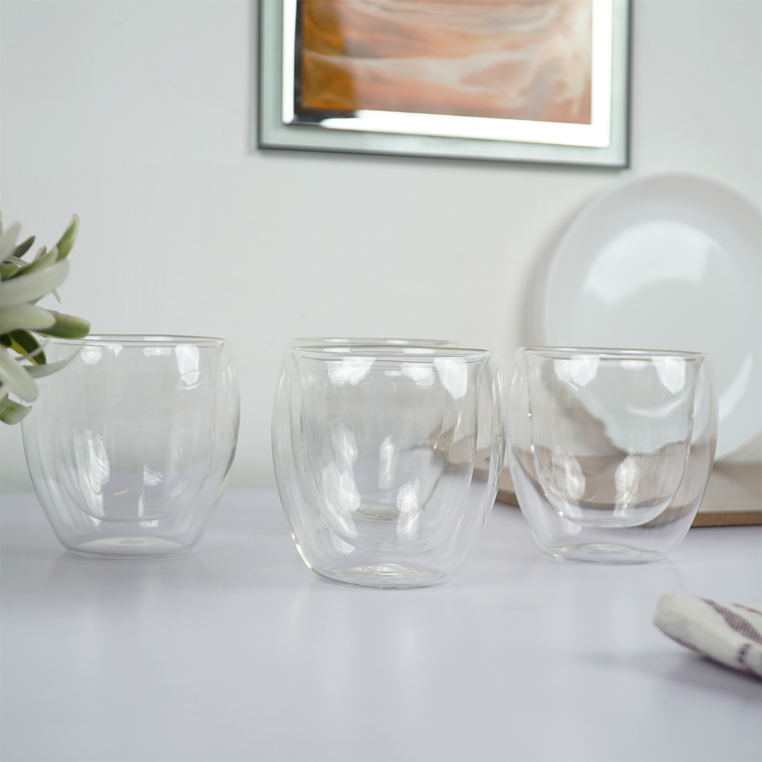 Double Wall Glass Cups | Heat Resistant Clear Glass for Coffee, Tea & Drinks