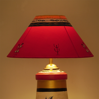 Handcrafted Warli Art Table Lamp – Red & Gold Ethnic Shade