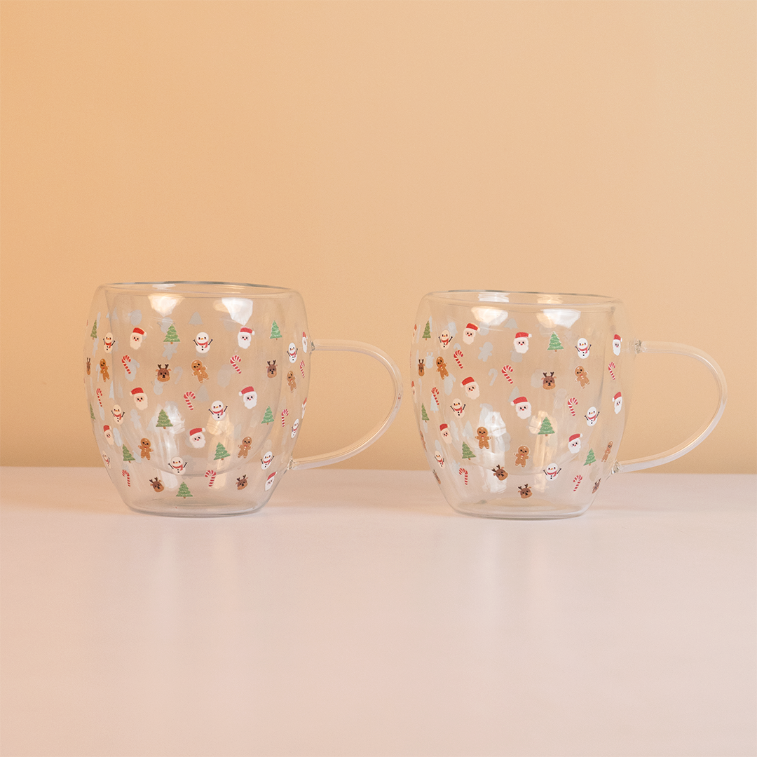 Set-2 Santa with Minis  -Double Wall Glass Mug