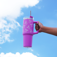 Bow Print Tumbler with Handle & Straw | Reusable Travel Water Cup | Stylish Drinkware