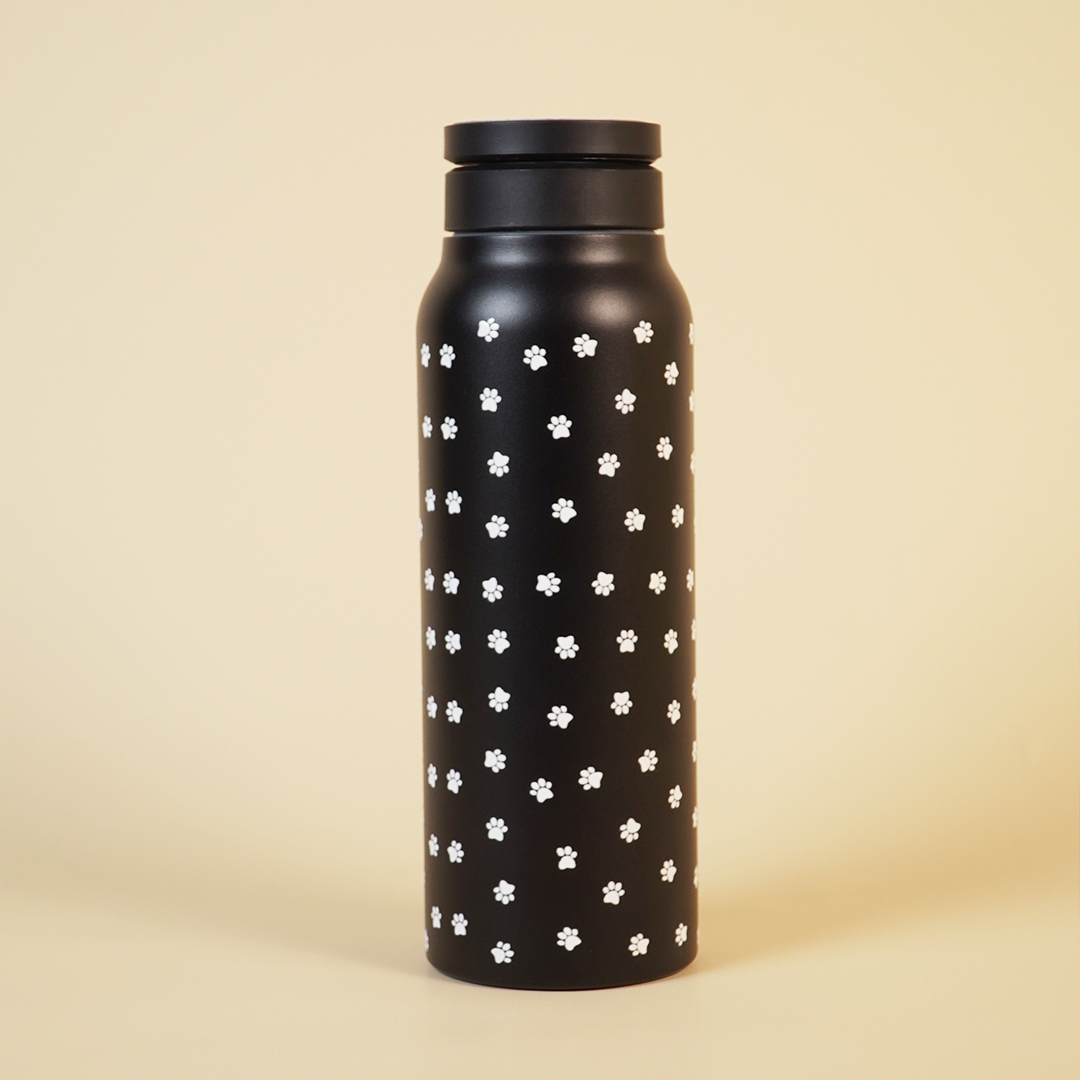 Black Paw Print Stainless Steel Water Bottle