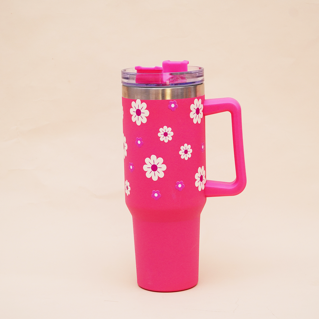 Pink Daisy Stainless Steel Floral Tumbler
