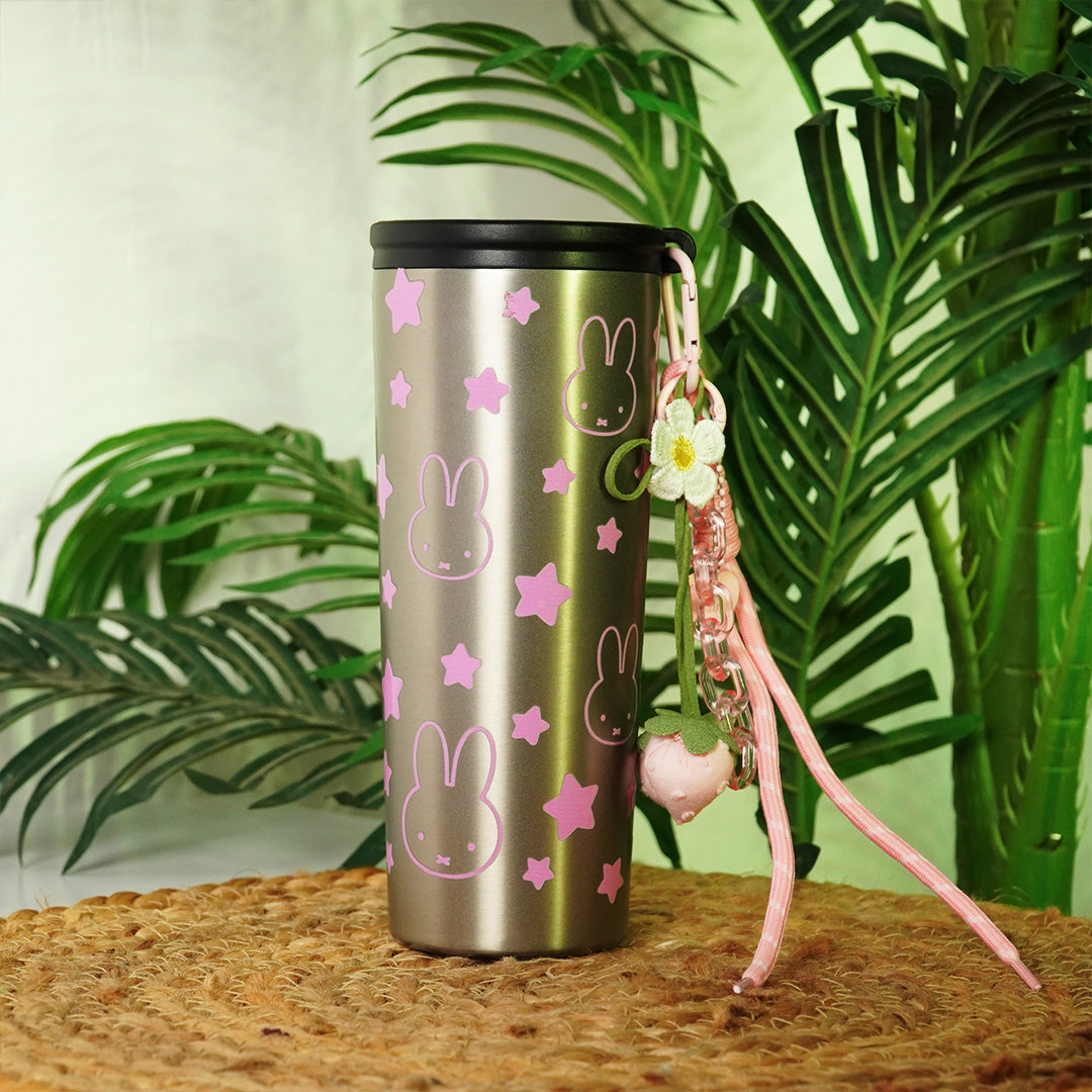 Bunny & Star Print Sipper Bottle with Charm | Reusable Travel Water Bottle | Cute Everyday Drinkware