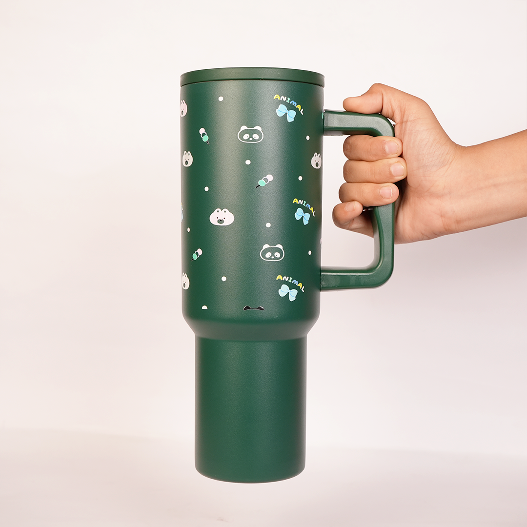Green Animal Friend Insulated Tumbler with Handle