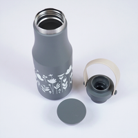 Matte Grey Floral Stainless Steel Water Bottle