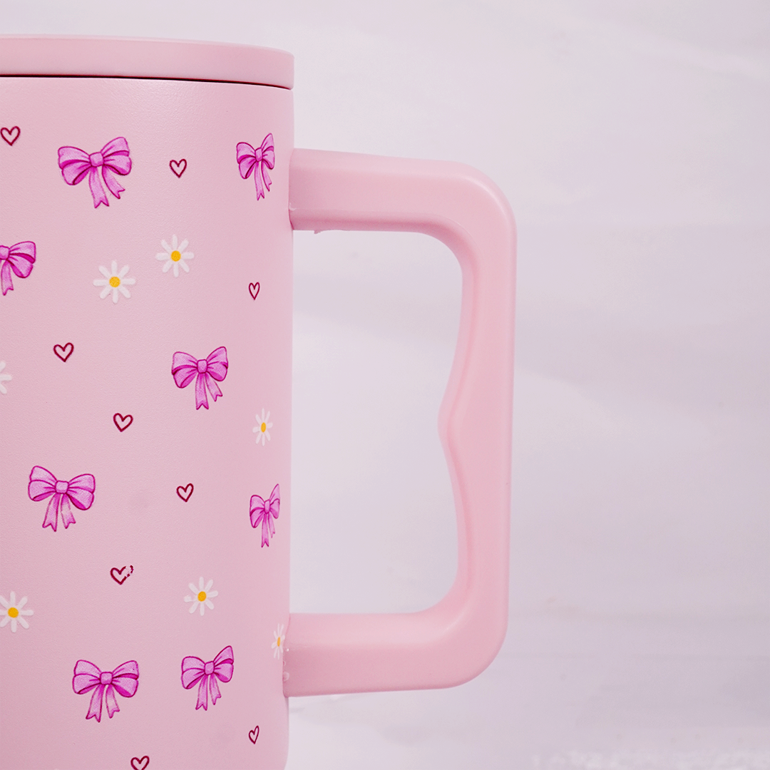 Cute Pastel Pink Tumbler with Bow, Daisy & Heart