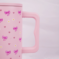 Cute Pastel Pink Tumbler with Bow, Daisy & Heart