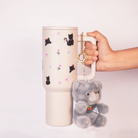 Cute Black Cat Travel Tumbler with Straw & Handle