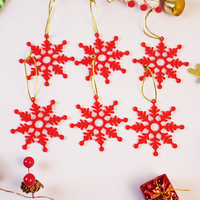 Set-6 Christmas Snowflake Ornaments – Red Hanging Decorations for Tree