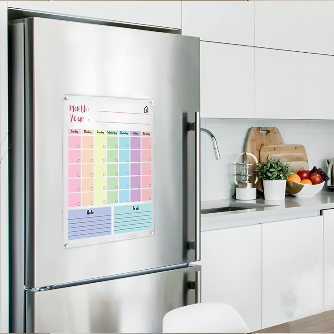 Magnetic Acrylic Monthly Planner Board – Smart, Colorful & Reusable Fridge Organizer