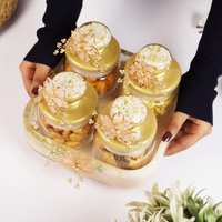 Set-4 Luxury Decorative Storage Jars Set with Pearl & Floral Lid