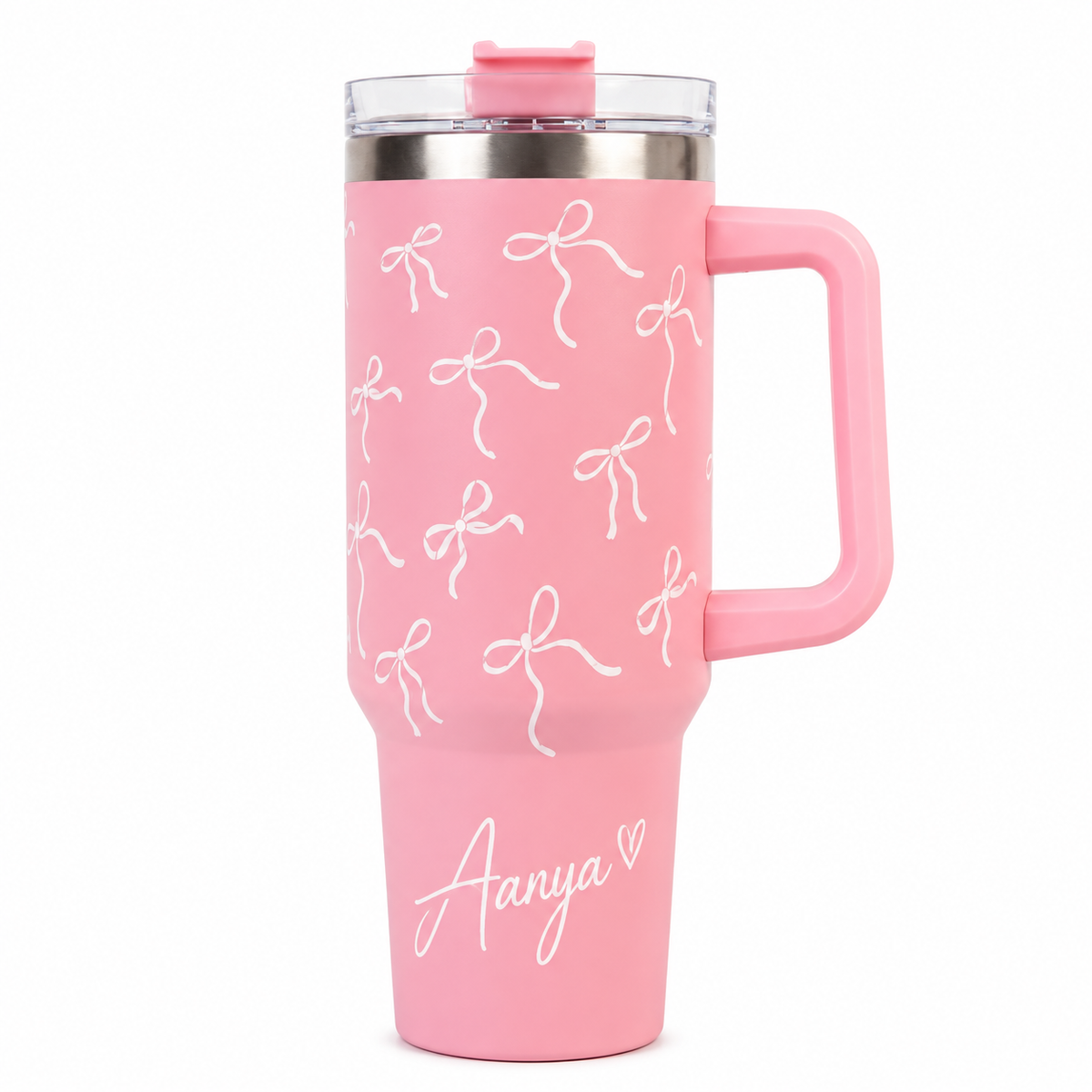 Personalized Pink Insulated Tumbler with Handle & Straw
