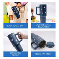 Purple Floral 40 OZ Tumbler with Handle & Leakproof Lid |