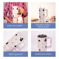 Cute Black Cat Travel Tumbler with Straw & Handle