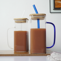 Glass Mug with Bamboo Lid & Reusable Straw | Clear Drinking Glass with Handle for Coffee