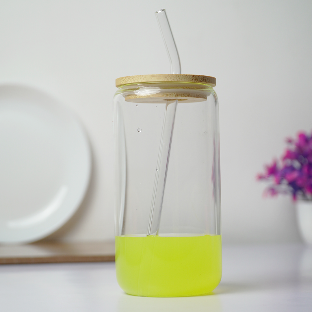 Clear Glass Tumbler with Bamboo Lid & Reusable Glass Straw