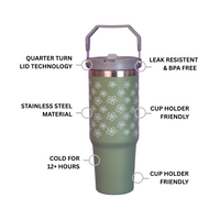 🌿 Olive Bloom Tumbler – Stylish, Durable & Leak-Proof