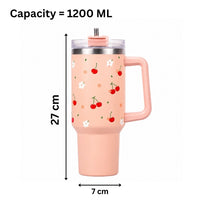 Peach Strawberry Heart Tumbler with Straw & Handle – Cute Floral Travel Tumbler