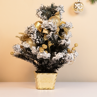 Snow-Frosted Mini Christmas Tree with Golden Decorations ( Random colors)