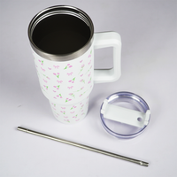 Floral Stainless Steel Insulated Tumbler with Handle & Straw – 1200ml Leakproof Travel Mug | Height 27cm, Width 7cm