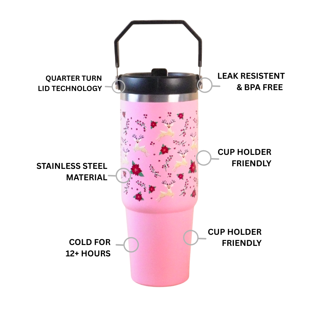 Hummingbird Floral Christmas Deer Tumbler