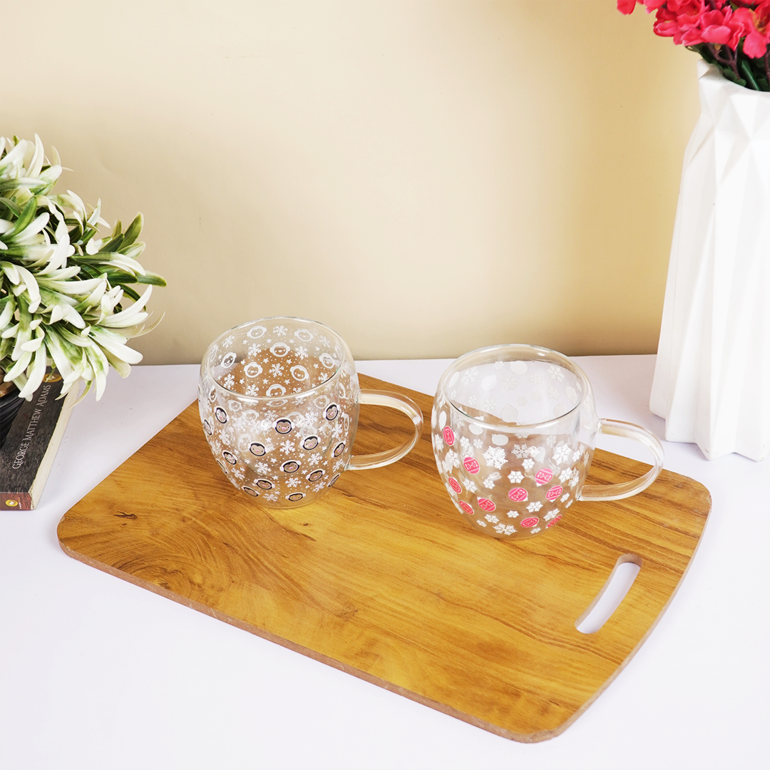 Set-2 Elegant Christmas Glass Mug