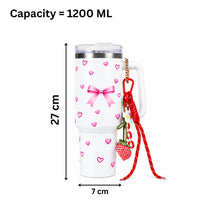 Bow & Heart Print Tumbler with Handle & Charm | Reusable Travel Cup | Cute Everyday Drinkware