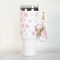 Pink Daisy Stainless Steel Tumbler with Charm | 1.2L Insulated Travel Mug