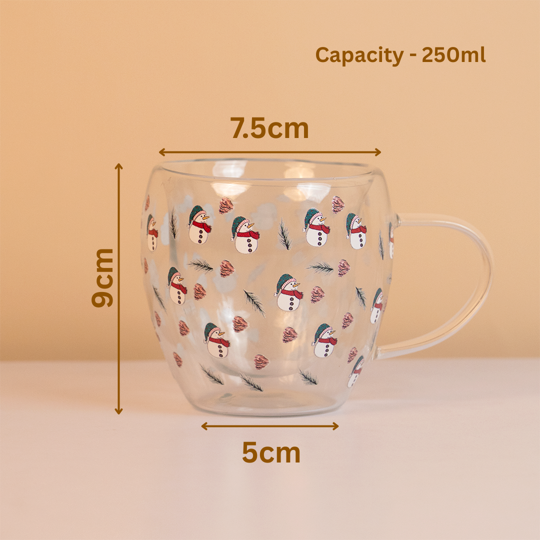 Set-2 Snowman -Double Wall Glass Mug