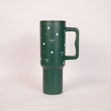 Deep Forest Green Floral & Bow Tumbler with Ergonomic Handle