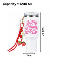 In My Happy Girl Era Printed Tumbler with Handle & Charm | Reusable Travel Cup | Cute Everyday Drinkware