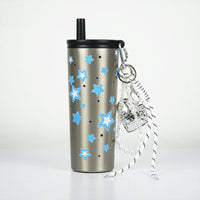 Star Print Sipper Bottle with Charm | Reusable Travel Water Bottle | Cute Everyday Drinkware
