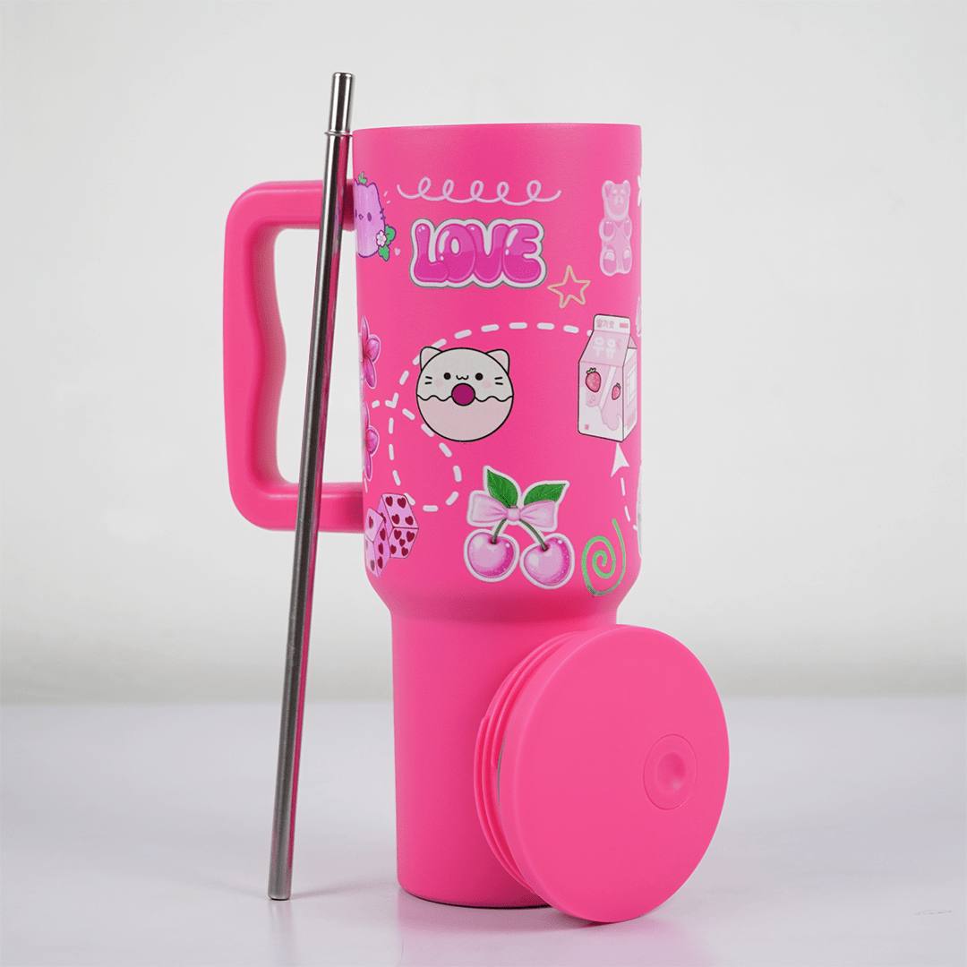 “Hot Pink Love Doodle Tumbler – Leak-Proof & Stylish” - Memories InsitePINK LOVE DOODLE TUMBLER-40 OZ