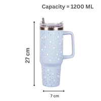 Blue Paw & Heart Print Tumbler – Insulated Travel Tumbler with Handle & Straw