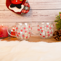 Set-2 Double Wall Glass Mug – Snowflake & Ornament Design