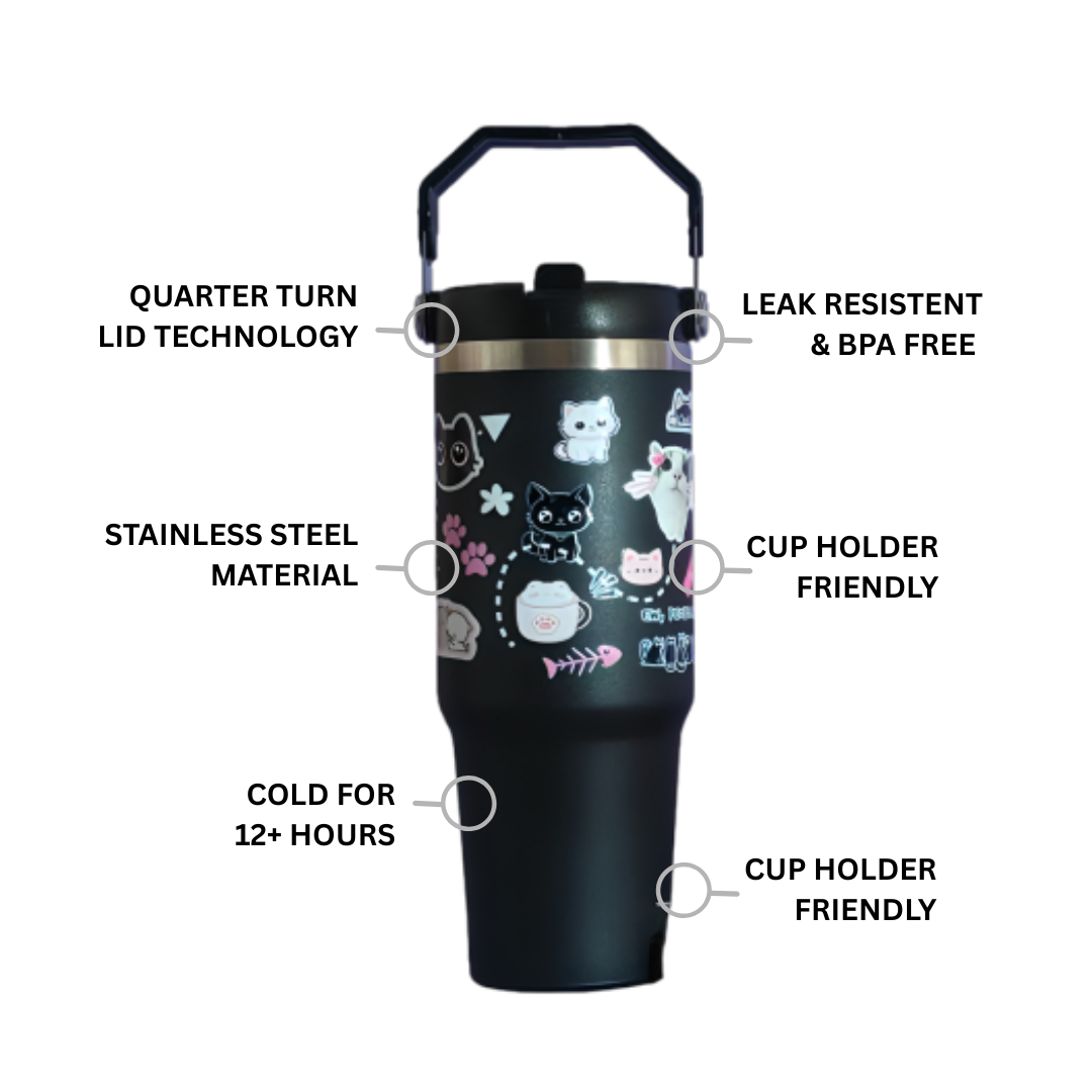 Meow Magic Tumbler – Cute Cat Print Stainless Steel Double-Wall Insulated Mug