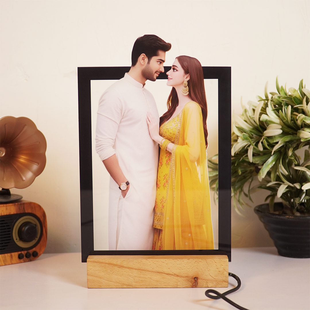 Personalized Couple LED Photo Frame | Custom Name Night Lamp