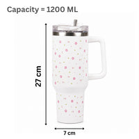 Delicate Pink Flower Tumbler with Handle & Straw
