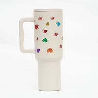 Rainbow Heart Stainless Steel Travel Tumbler with Handle | Double Wall Insulated & Leakproof