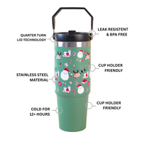 Jolly Santa & Reindeer Green Christmas Tumbler