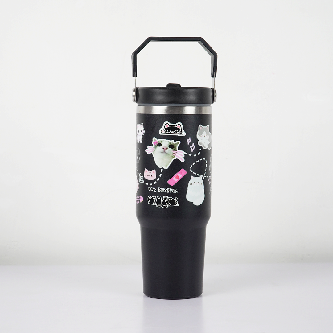 Cute Cat Insulated Tumbler with Handle