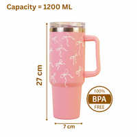 Pink Bow Insulated Tumbler with Handle & Straw