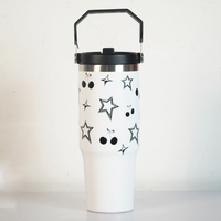 Star & Cherry Stainless Steel Tumbler with Handle | 1L Insulated Travel Mug