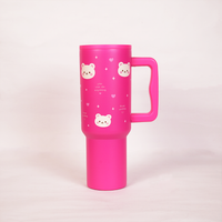 Hot Pink Happy Bear Insulated Tumbler with Handle