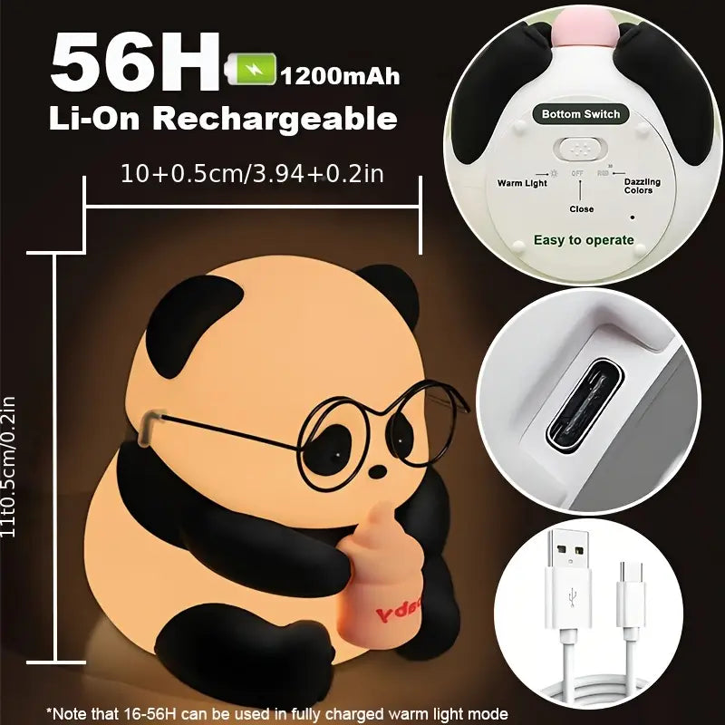 Cute Baby Panda Rechargeable Night Light