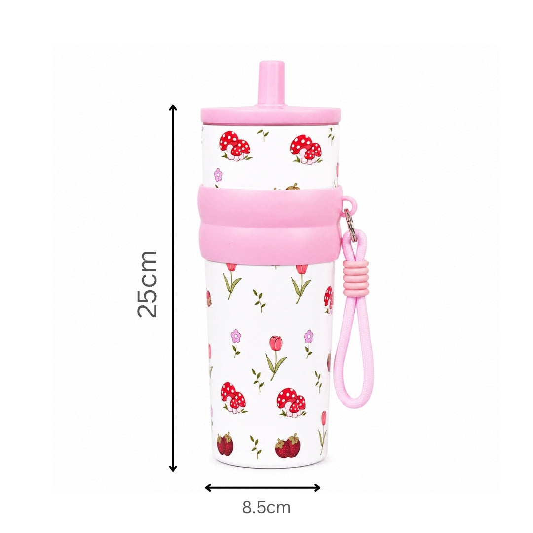 Floral & Mushroom Stainless Steel Insulated Tumbler with Straw & Carry Loop